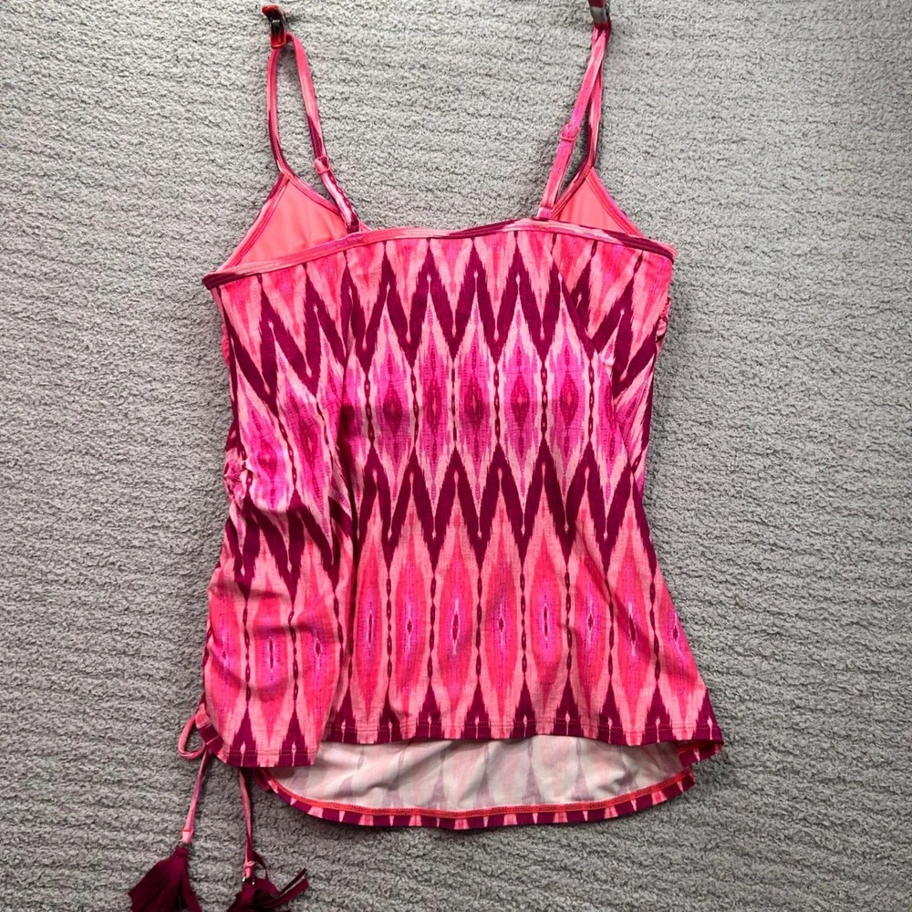 Beach House Tankini Top Ikat Ruched Pink 8 Boho Tropical Resort Swimwear Tankini